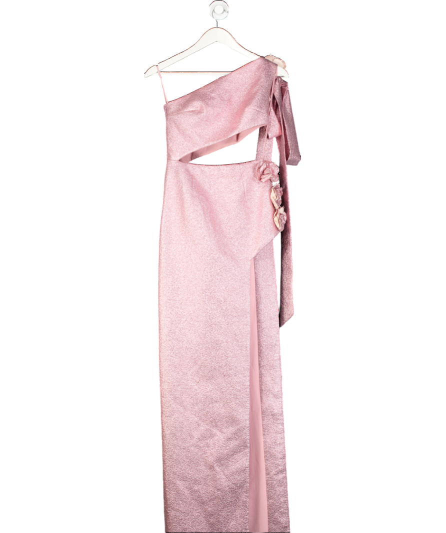 Azzi & Osta Pink Couture Floral Applique Metallic Gown UK S