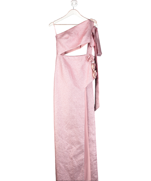 Azzi & Osta Pink Couture Floral Applique Metallic Gown UK S