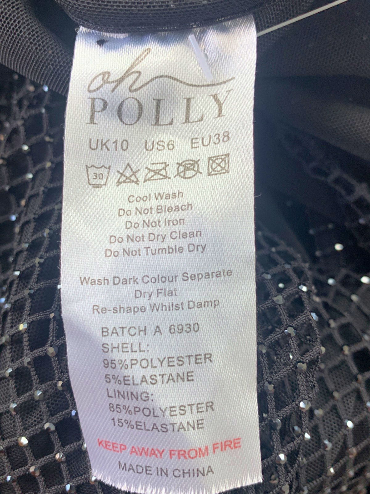 Oh Polly Black Mesh Rhinestone Bodysuit UK 10