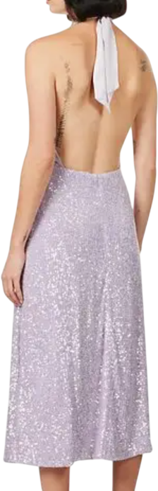HARMUR Purple Lilac Classic Sequin-embellished Silk Midi Dress UK XS