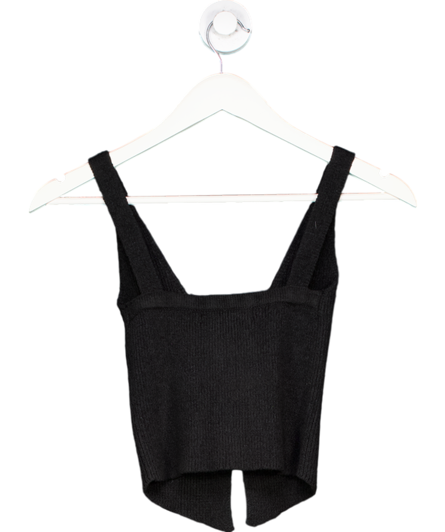 Bershka Black Flower Appliqué Crochet Halter Neck Top UK XS