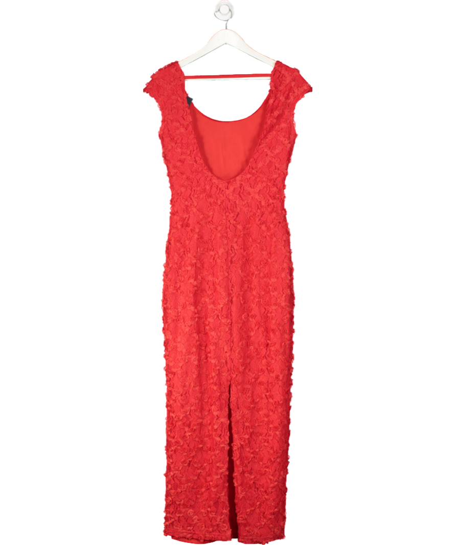 NA-KD Red Floral Lace Maxi Dress UK S