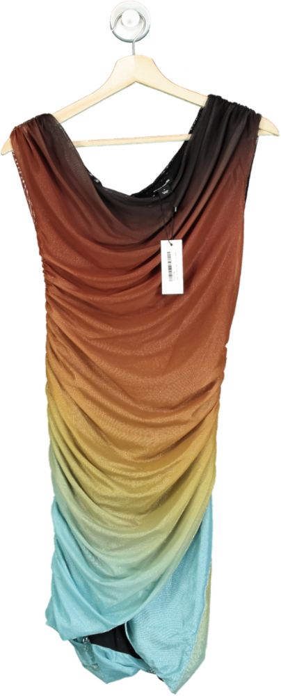 Karen Millen Ombre Jersey Mesh Asymmetric Draped Mini Dress S