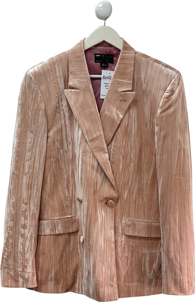 ASOS Skinny Double Breasted Velvet Plisse Blazer In Rose Pink UK 42" CHEST