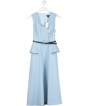 Karen Millen Blue Compact Stretch Belted Peplum Detail Full Skirted Midi Dress UK 8