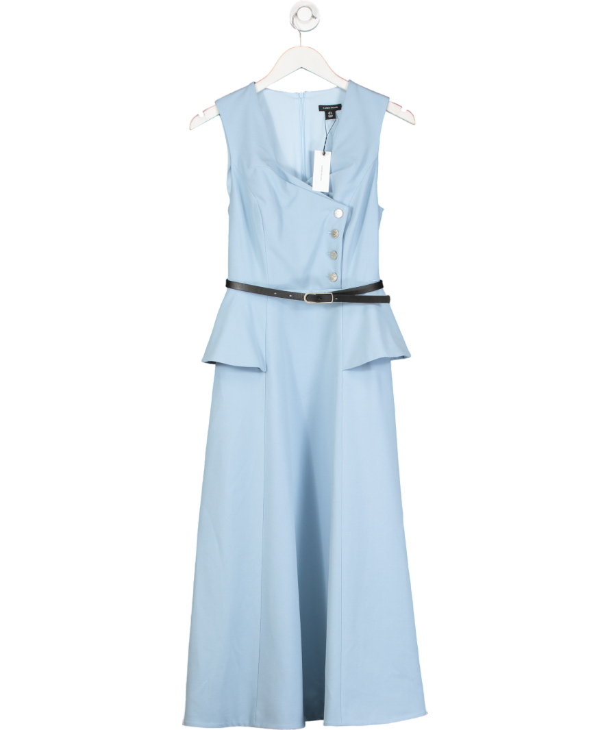 Karen Millen Blue Compact Stretch Belted Peplum Detail Full Skirted Midi Dress UK 8