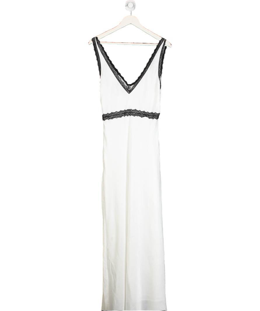 White Fox White Satin Maxi Dress With Lace Detail UK XL