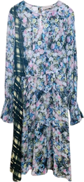 PREEN Blue Line Abstract Floral & Checkered Print Kara Dress UK XS