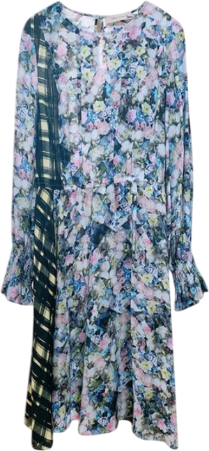 PREEN Blue Line Abstract Floral & Checkered Print Kara Dress UK XS