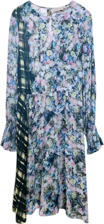 PREEN Blue Line Abstract Floral & Checkered Print Kara Dress UK XS
