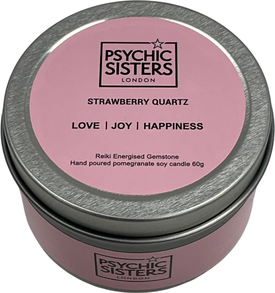 Psychic Sisters Pink Strawberry Quartz Tin Candle – Pomegranate One Size