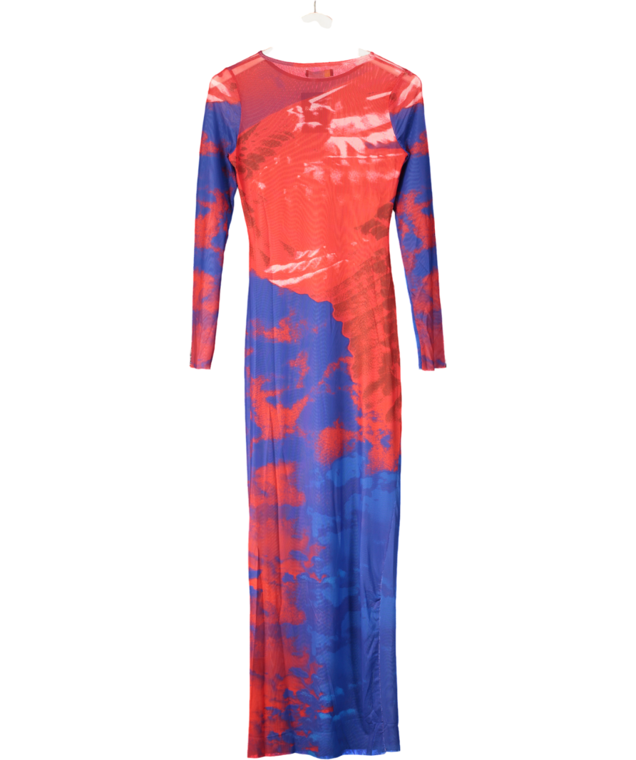 Finesses Red Kavya Multi Print Mesh Maxi Dress UK S