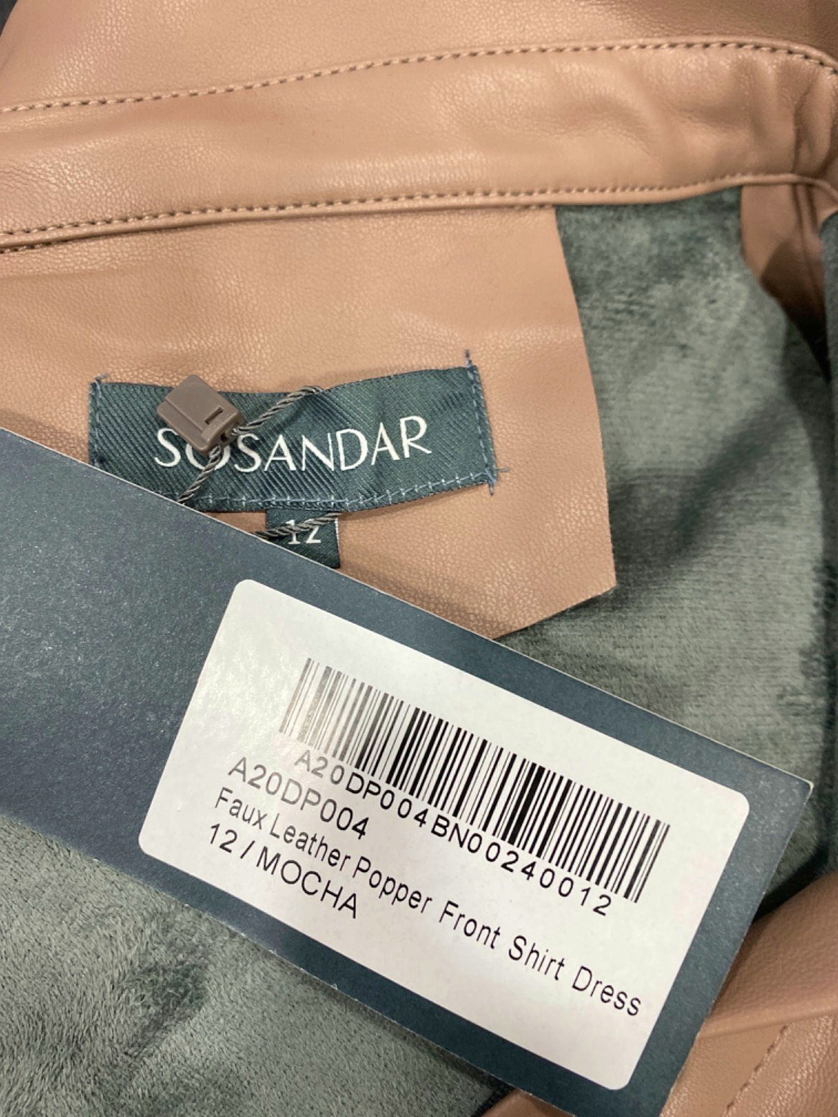 Sosandar Mocha Faux Leather Popper Front Shirt Dress UK 12