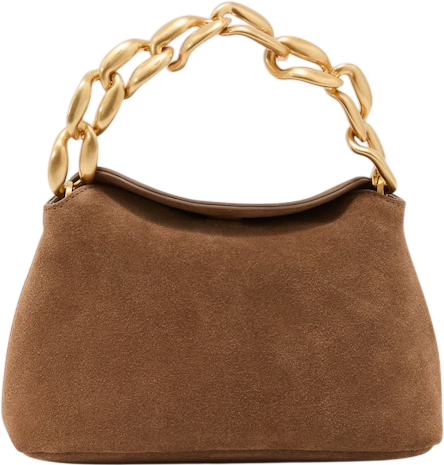 REISS Tan Brown Peony Suede Chain Grab Bag e