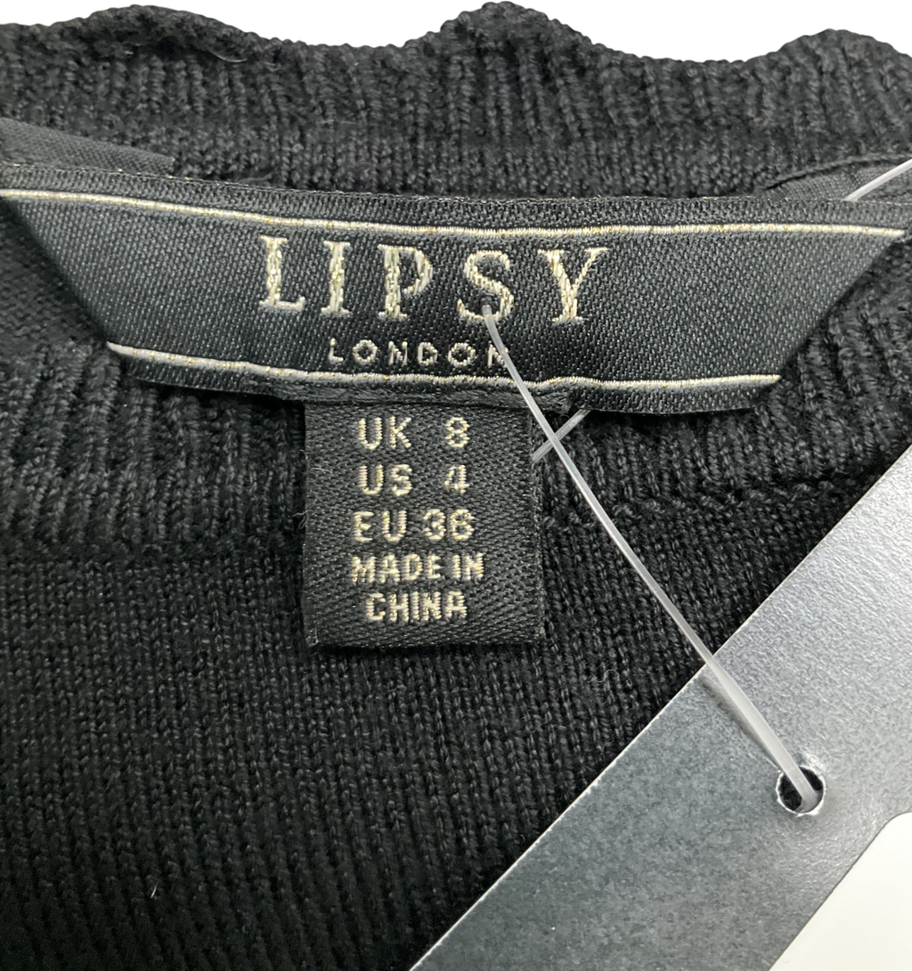 lipsy london Black Scallop Detail Long Sleeve Knitted Jumper UK 8