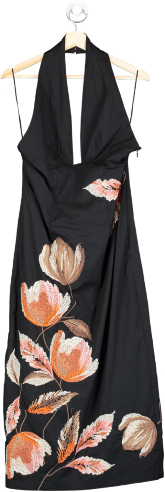 By Anthropologie Halter-Neck Embroidered Floral Midi Dress UK 10