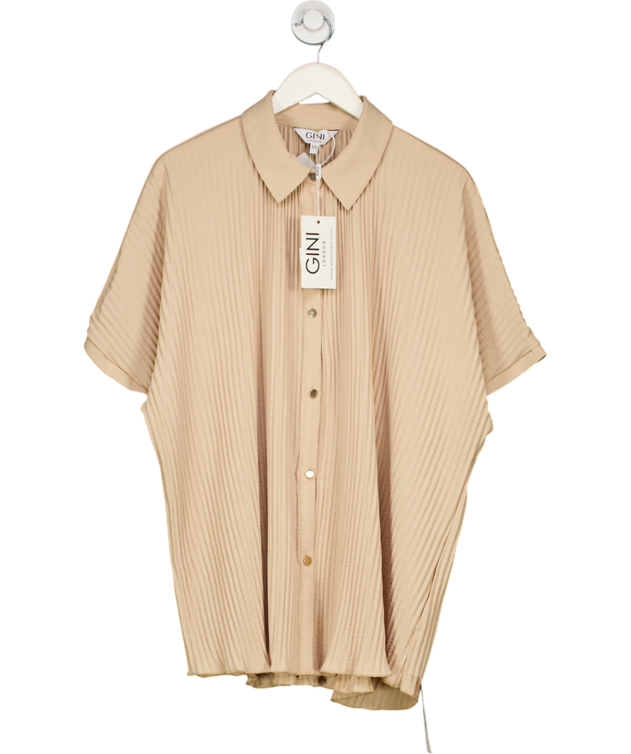 Gini London Beige Plisse Short Sleeve Oversized Shirt UK L/XL