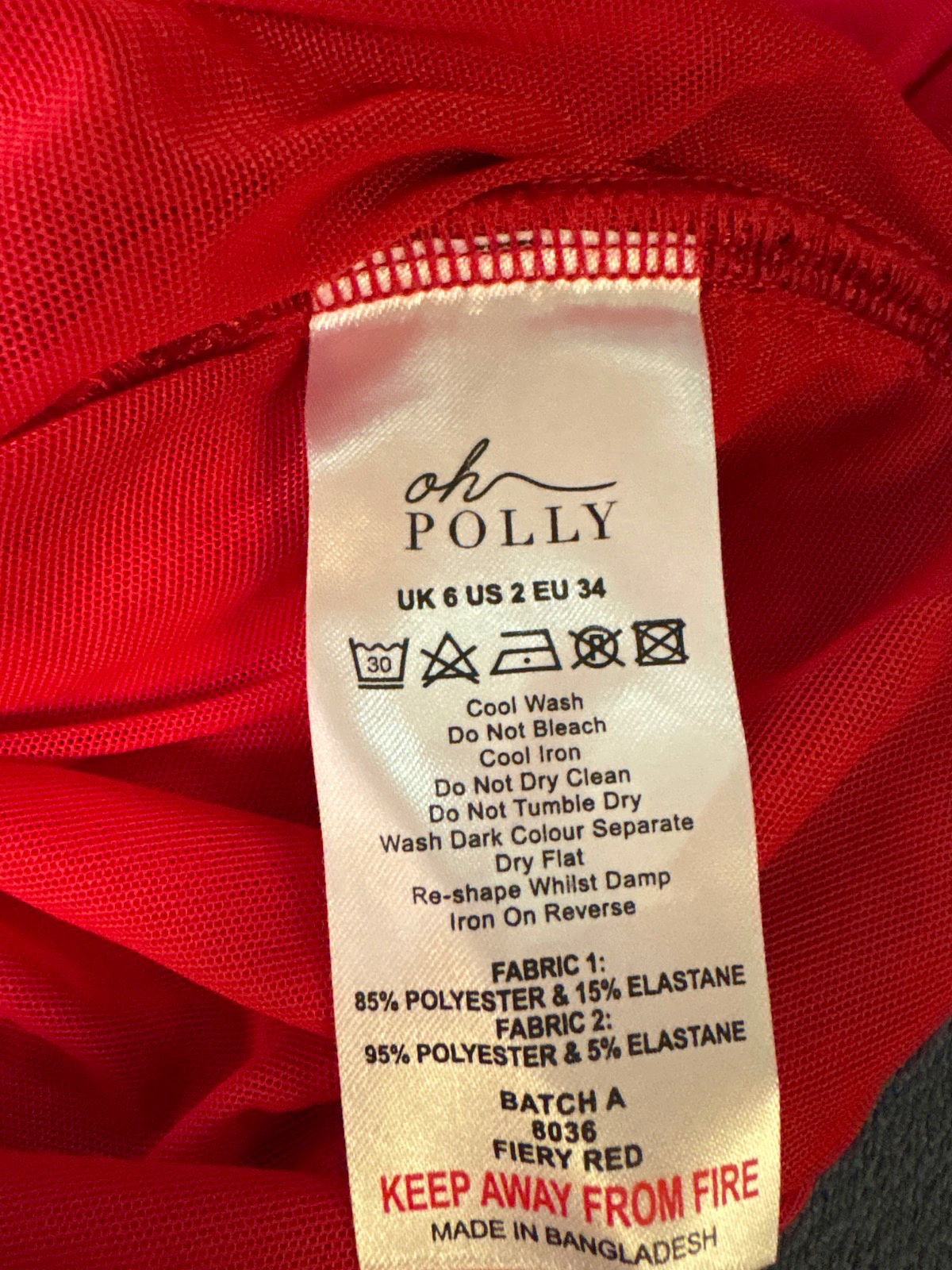 Oh Polly Fiery Red Ruched Mesh Dress UK 6