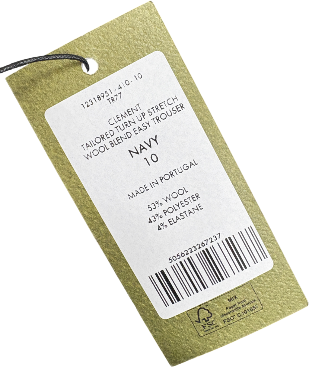 Cefinn Blue Clement New Wool Easy Waist Turn Up Trouser UK 10