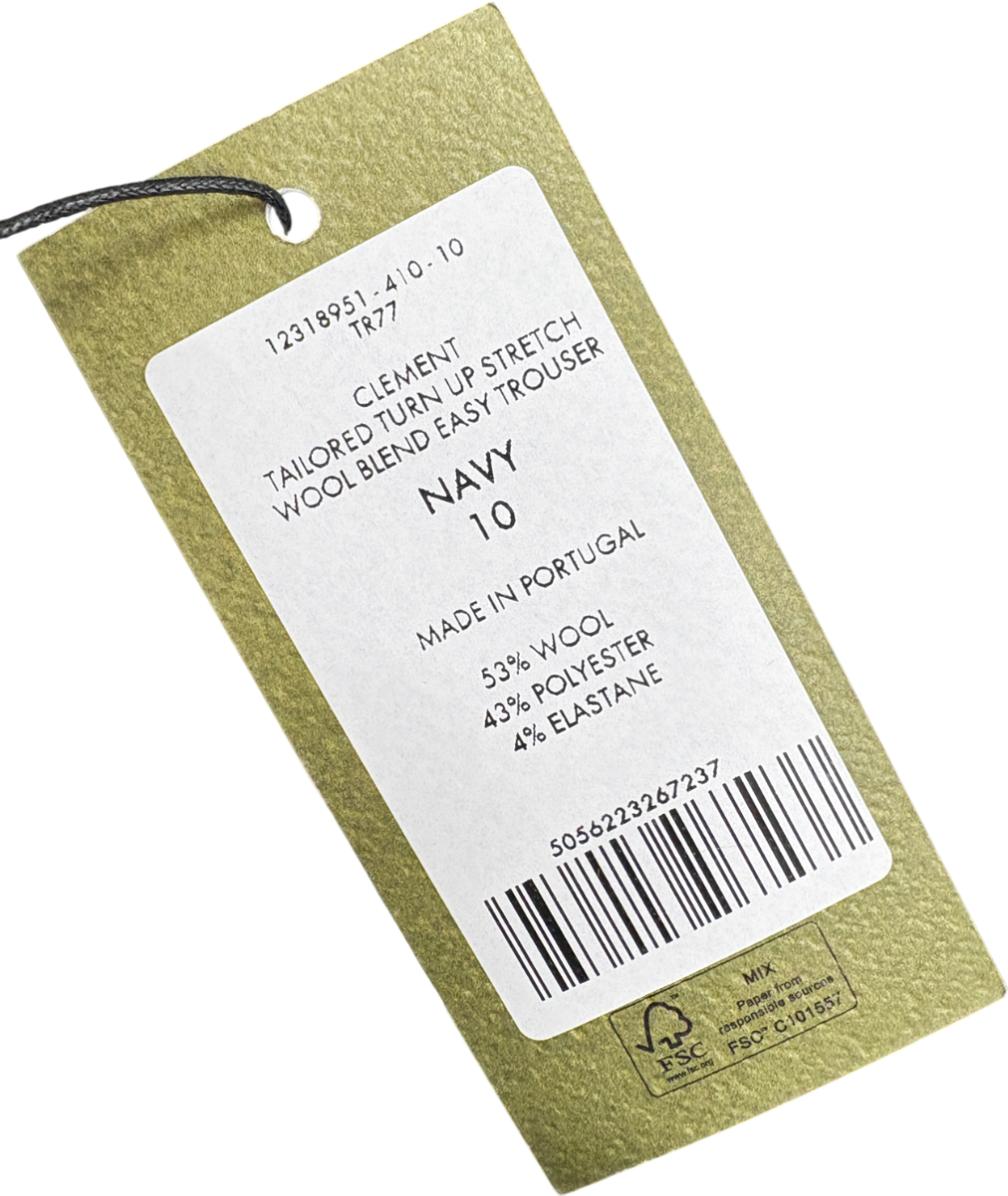 Cefinn Blue Clement New Wool Easy Waist Turn Up Trouser UK 10