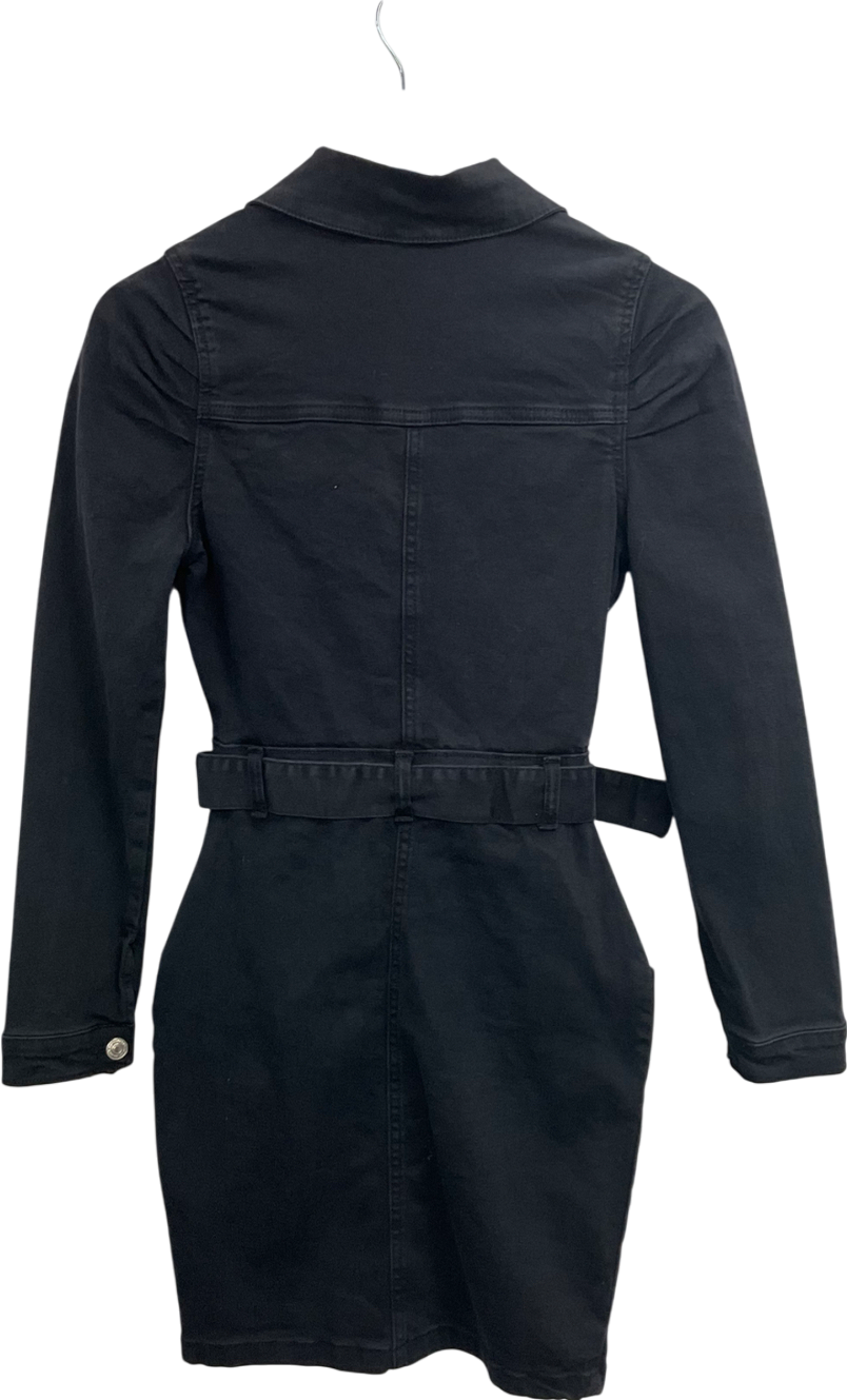 Parisian Black Long Sleeve Belted Denim Dress UK 8