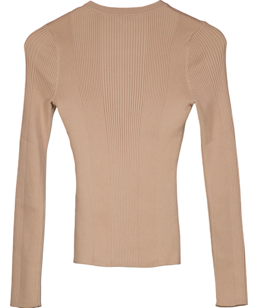 Karen Millen Beige Premium Rib Knit Crew Neck Top UK S