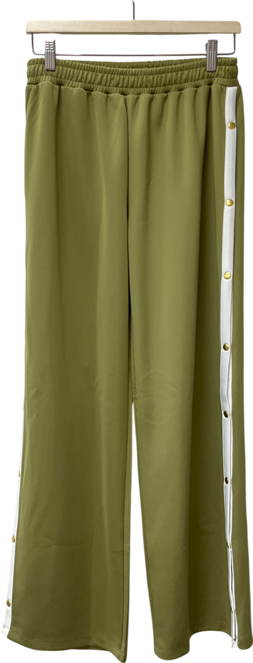 ASOS Green Wide Leg Jogger With Stripe And Poppers In Khaki UK S