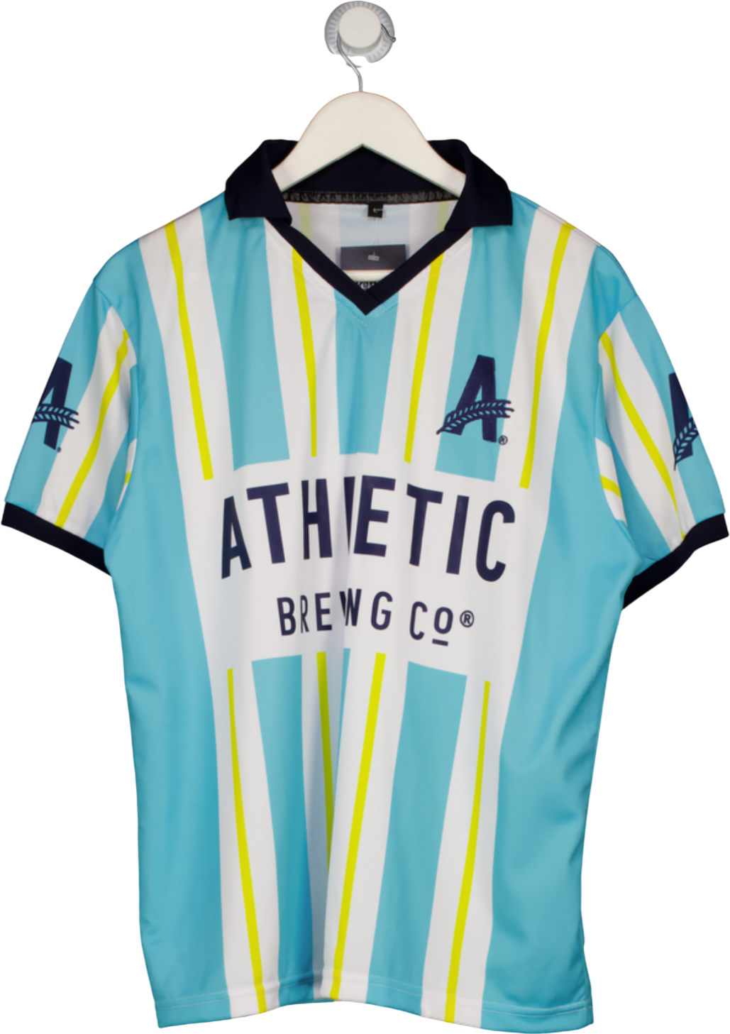 ATHLETIC BREWING CO Turquoise & White Striped Football Shirt UK L