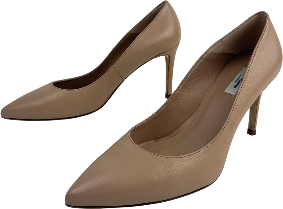 LK Bennett Nude Classic Fern Beige Leather Pointed Toe Courts UK 8 EU 41 👠
