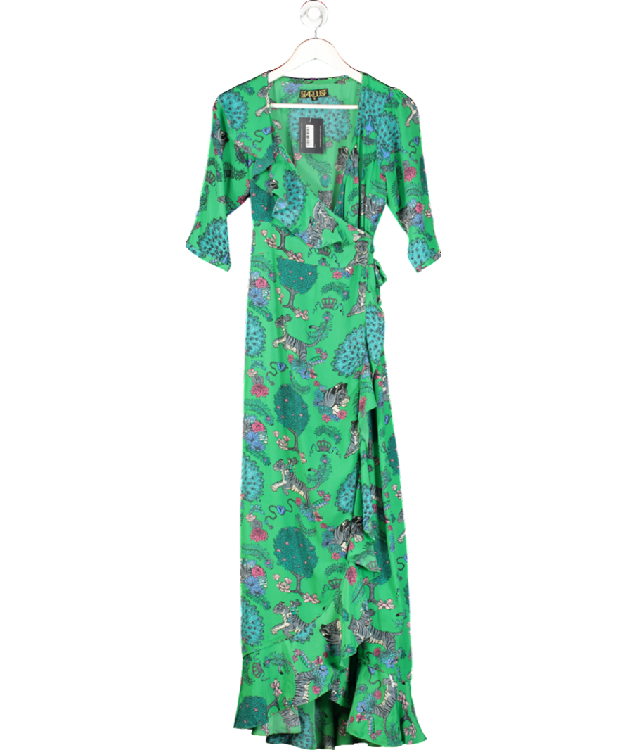 Stardust Green Tiger Print Wrap Dress UK S