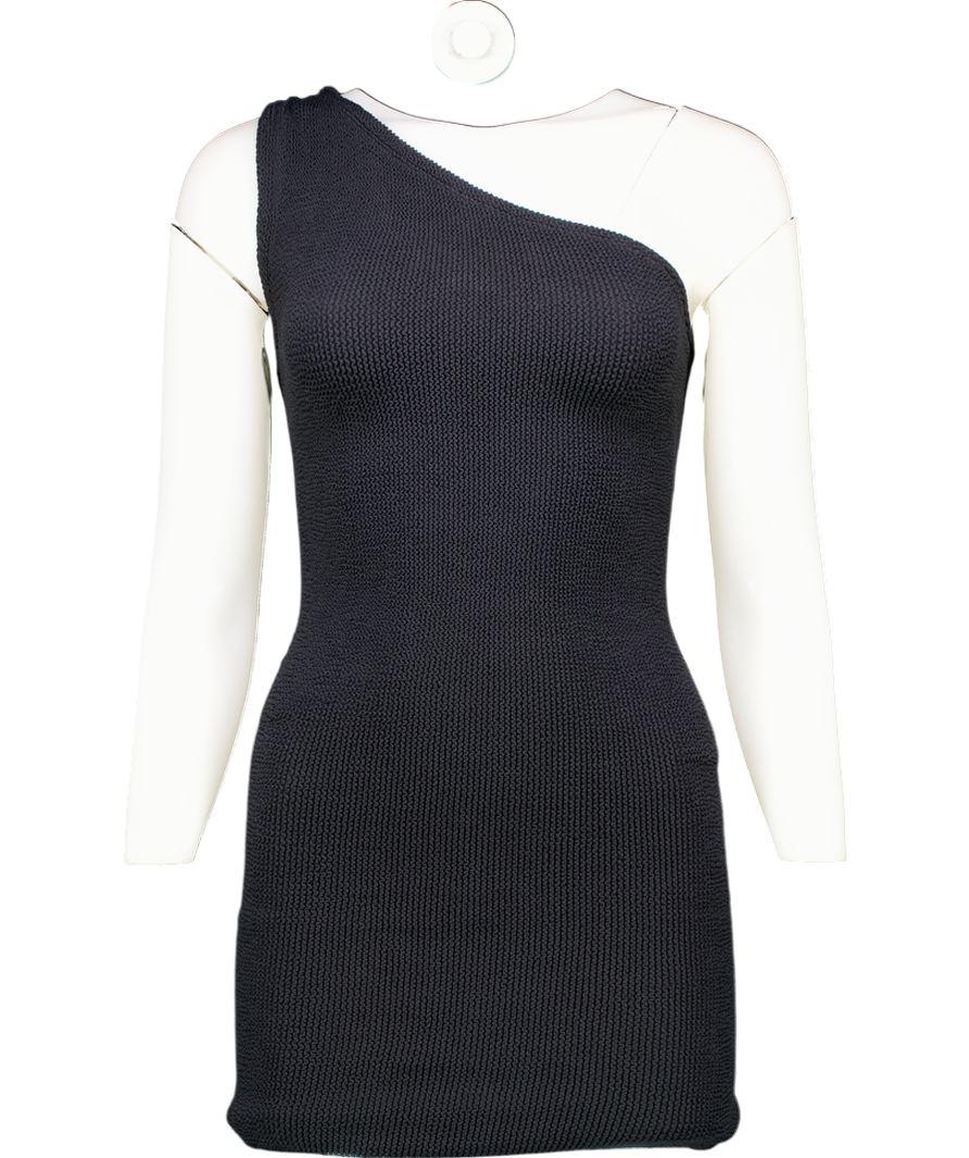 Hunza G Black Nancy One Shoulder Seersucker Dress UK One Size