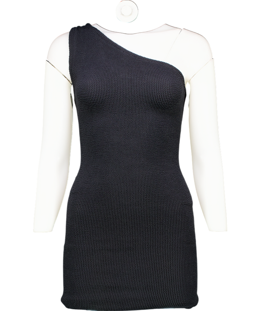 Hunza G Black Nancy One Shoulder Seersucker Dress UK XS/S