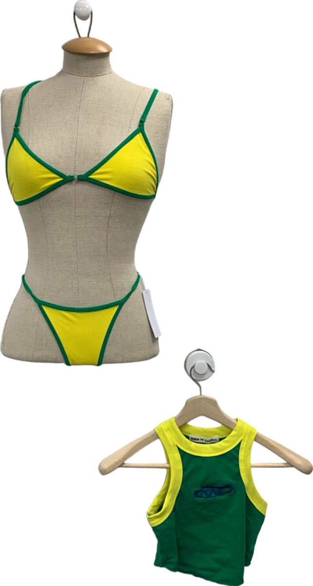 KISS ‘N’ THRILL Green and Yellow Bikini Top and Bottom Set UK S