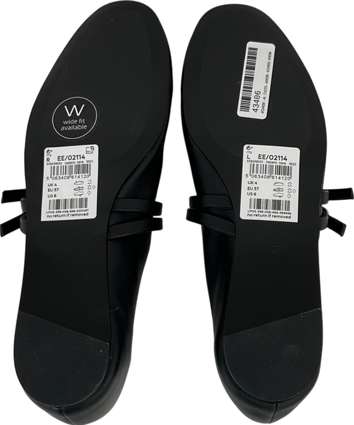 Next Black Standard Fit Forever Comfort® Leather Round Toe Mary Jane Shoes UK 4 EU 37 👠