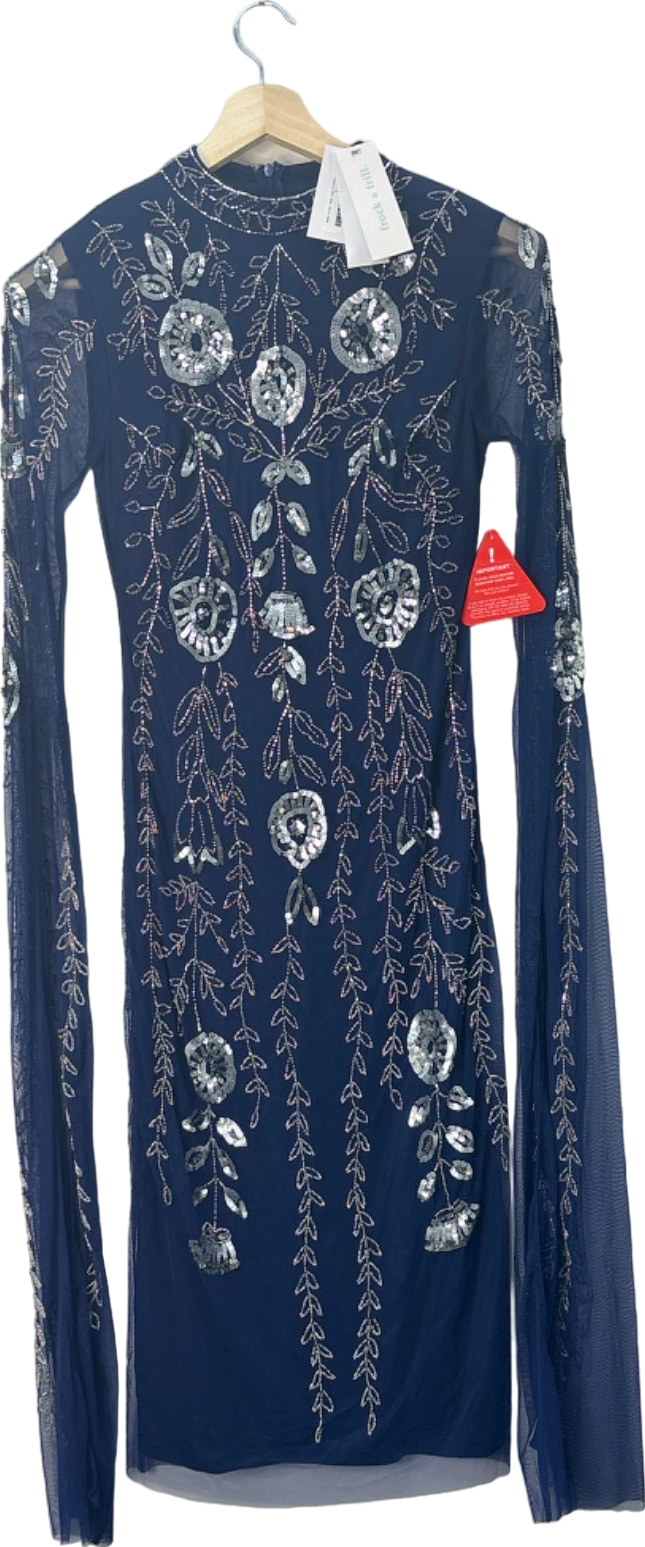 Frock & Frill Navy Embellished Long Sleeve Dress UK 10