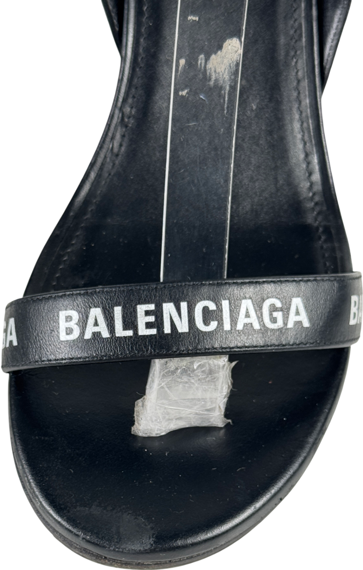 BALENCIAGA Black Logo-print Leather Heeled Sandals UK 5 EU 38 👠
