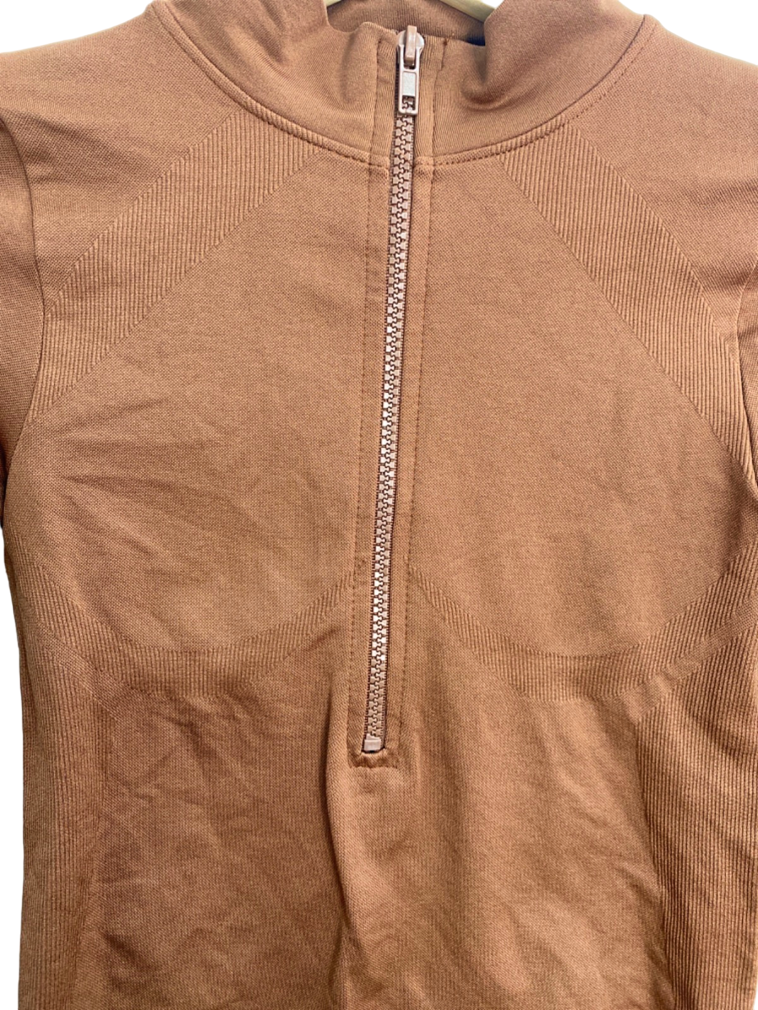 PrettyLittleThing Brown Half Zip Long Sleeve Top UK XS