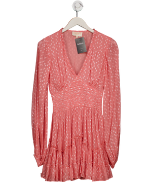 Rococo Sand Pink Lurex Spot V Neck Long Sleeve Mini Dress UK XS