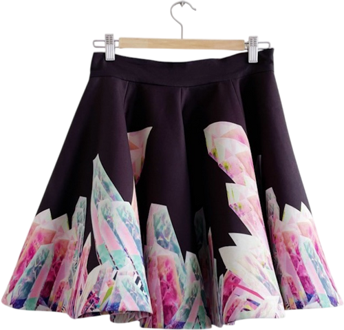 AQ/AQ Geode Printed Black Scuba Circle Skirt UK 10