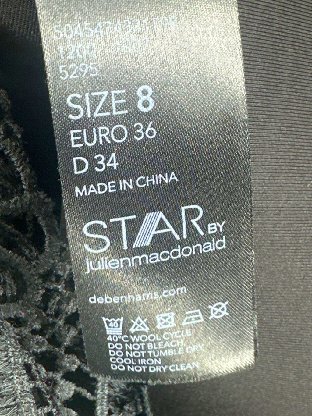 STAR by Julien Macdonald Black Crochet Detail Dress UK 8