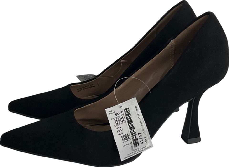 Next Black Forever Comfort® Leather Chisel Toe Heel Court Shoes UK 4 EU 37 👠