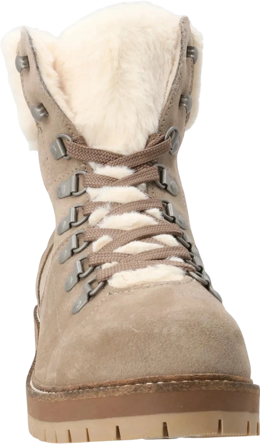BARBOUR Beige Quilted Suede Faux Fur-trimmed Suede Boots UK 3 EU 36