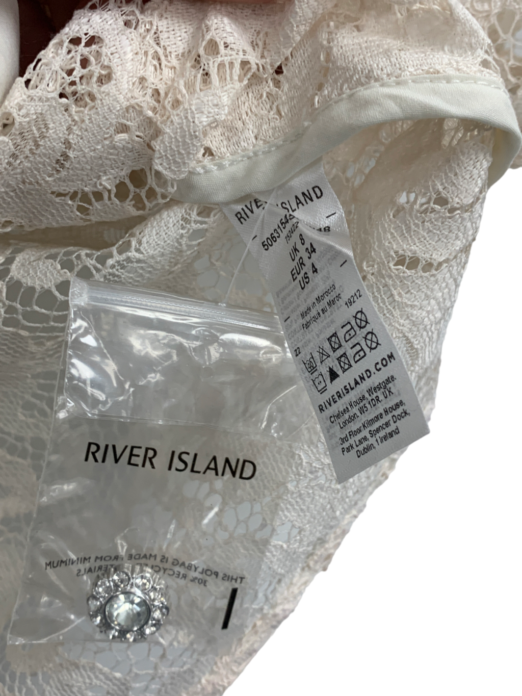 River Island White Lace Puff Sleeve Shirt UK 8