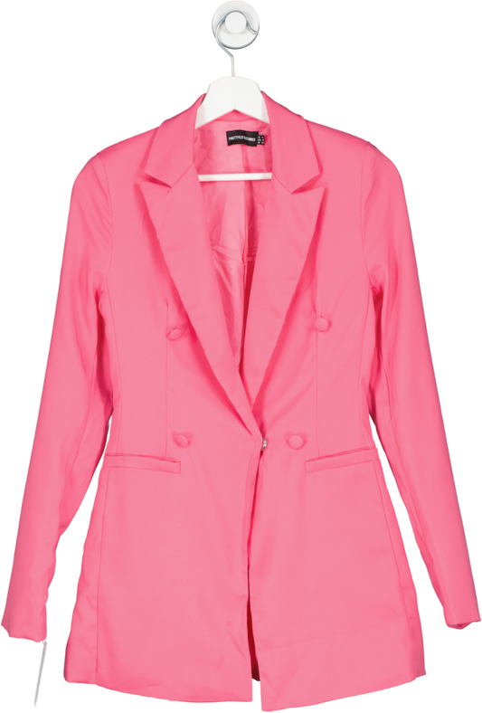 PrettyLittleThing Pink Double Breasted Woven Blazer UK 4