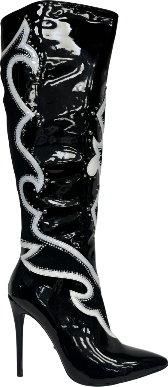 Bello star Black Diamanté Knee High Boots UK 6 EU 39 👠