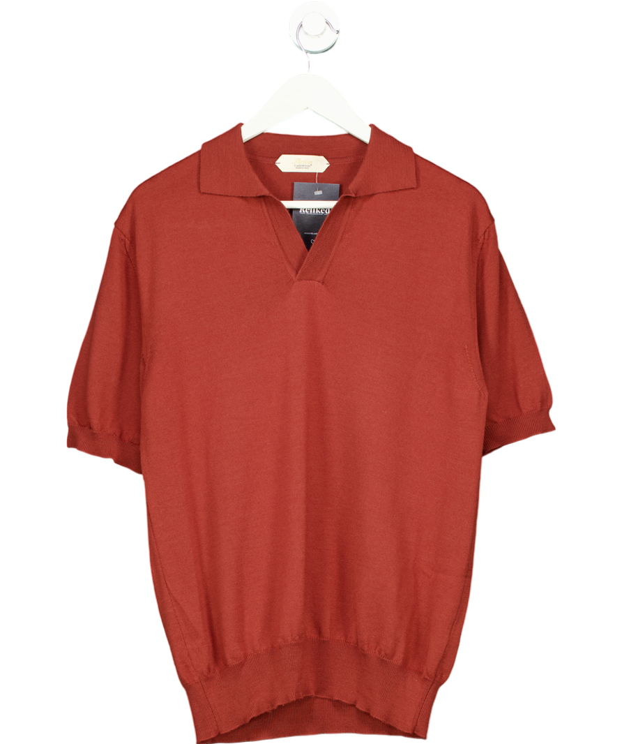 Aurelien Red Cashwool Buttonless Polo Shirt UK M