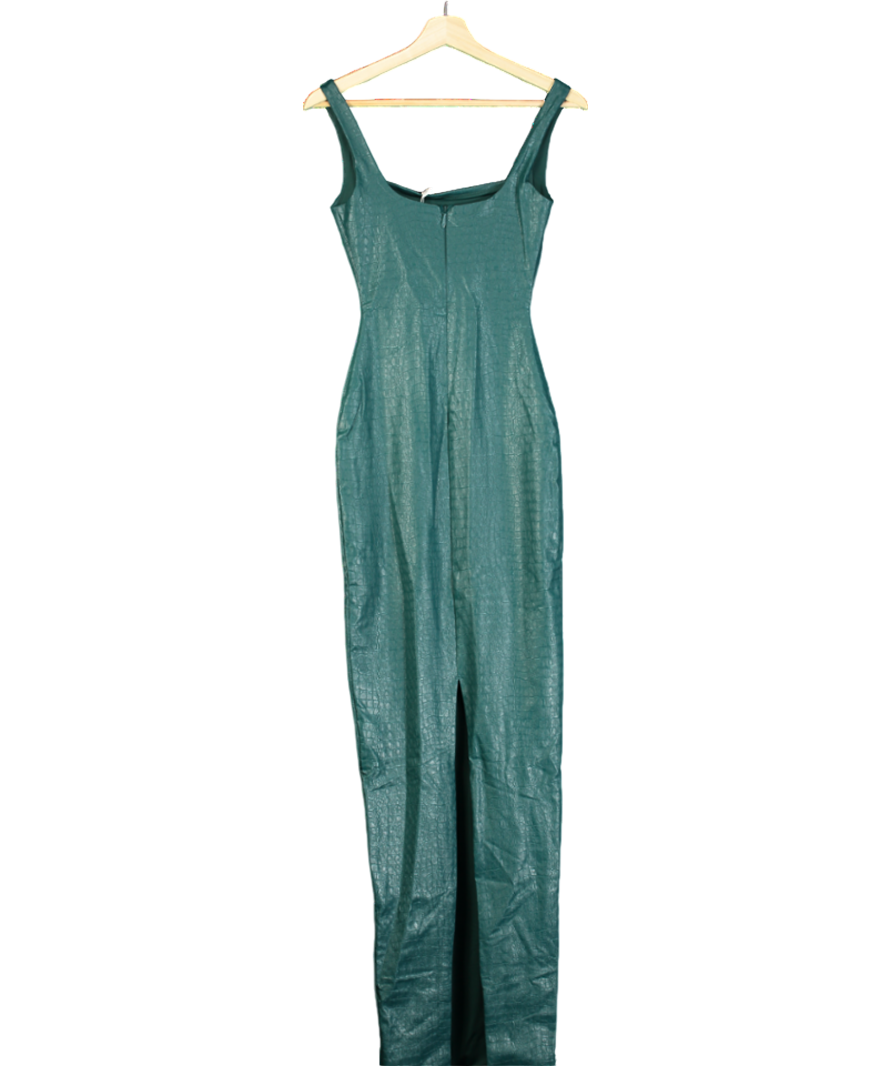 Naked Wardrobe Green Vegan Leather Croc Tank Maxi Dress UK XS