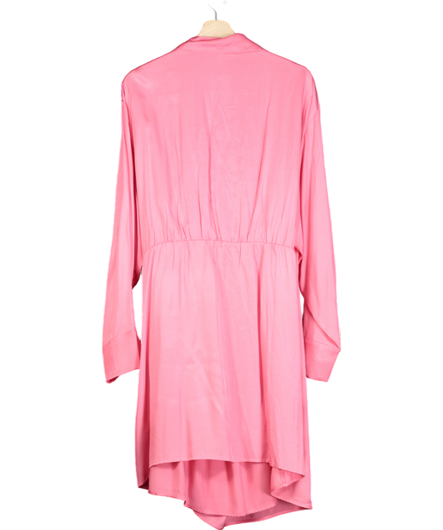 H&M Pink Satin Wrapover Shirt Dress UK XXL