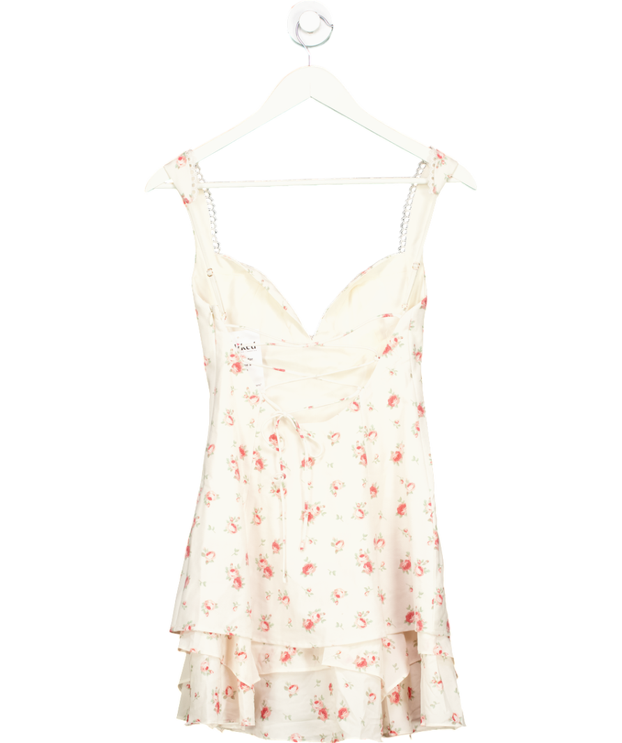 Oh Polly Multicoloured Ruffle-trim Button-detail Corset Mini Dress In Small Rose Print UK 8