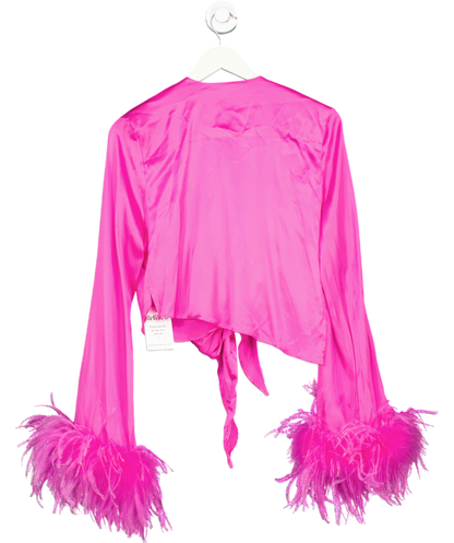 Verguenza Pink Silk Tie-front Feather Cuff Top UK XS/S